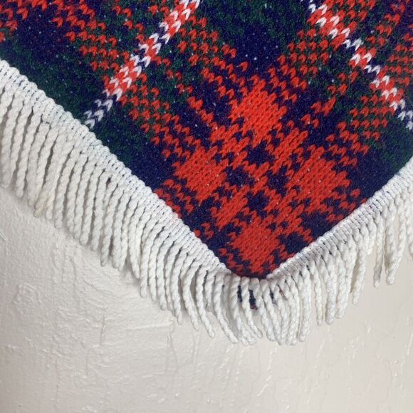 St.Michael Orion Red Blue Green Tartan Plaid Fringed Poncho Kids Size Age 5-8 - Picture 3 of 7